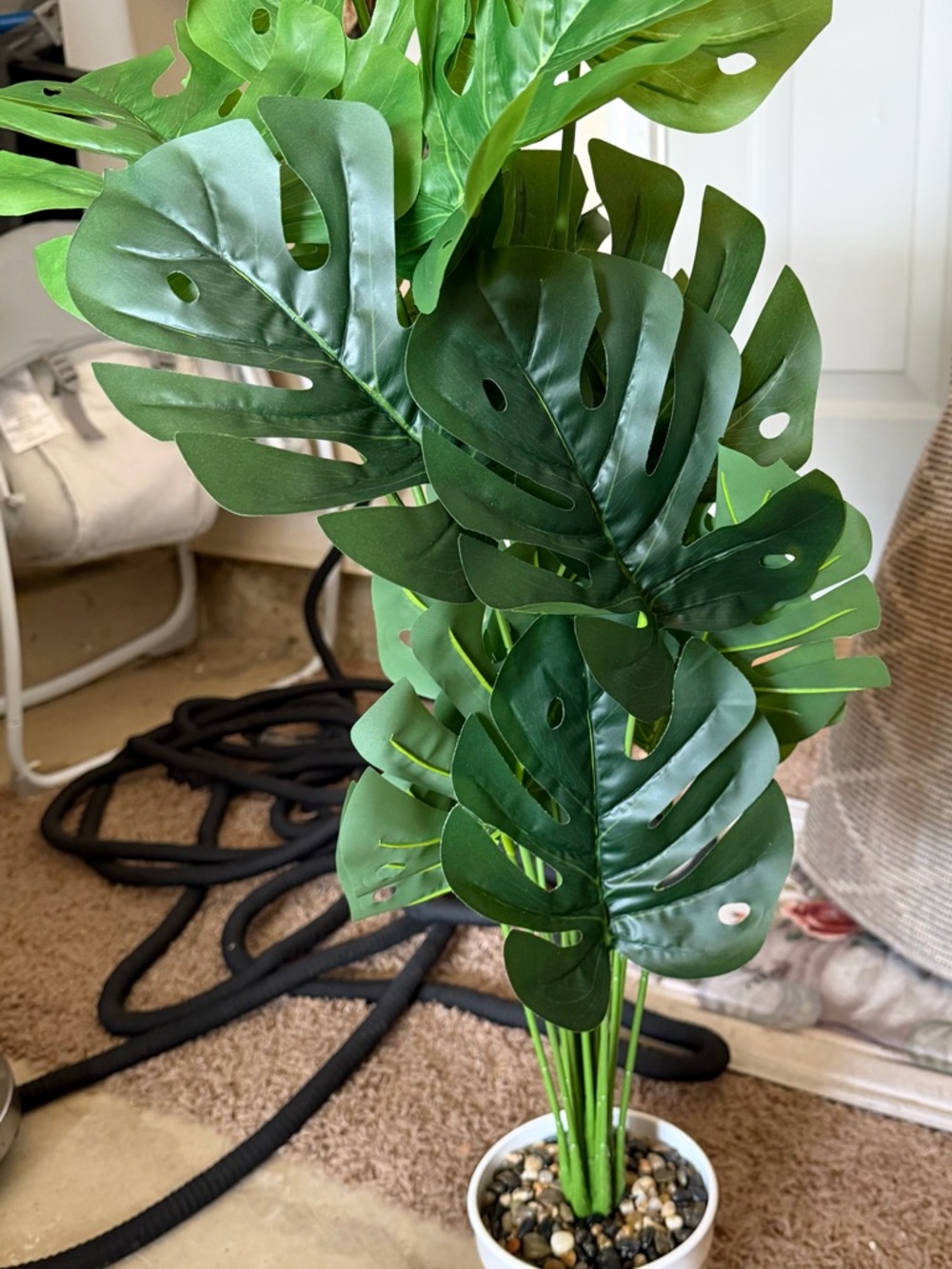 Faux Monstera Leaf Accent Plant with white Planter